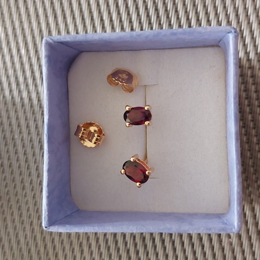 18K Yellow Gold Plated Sterling Silver Genuine Garnet Earrings 1.02 Carat - Picture 2 of 8